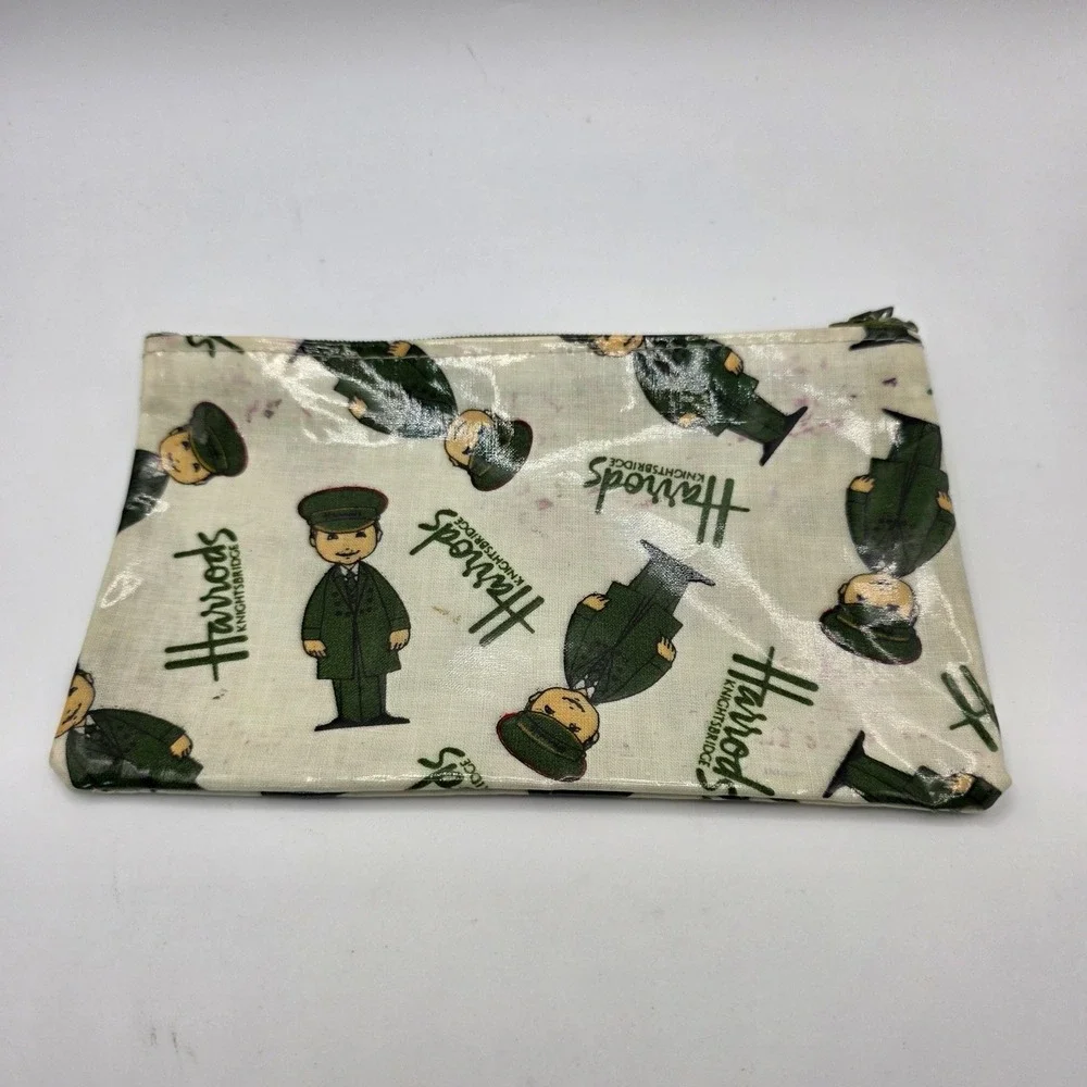 Harrods Knightsbridge Green Man‎ Doorman Coated Canvas Zipper Pouch Cream Small
